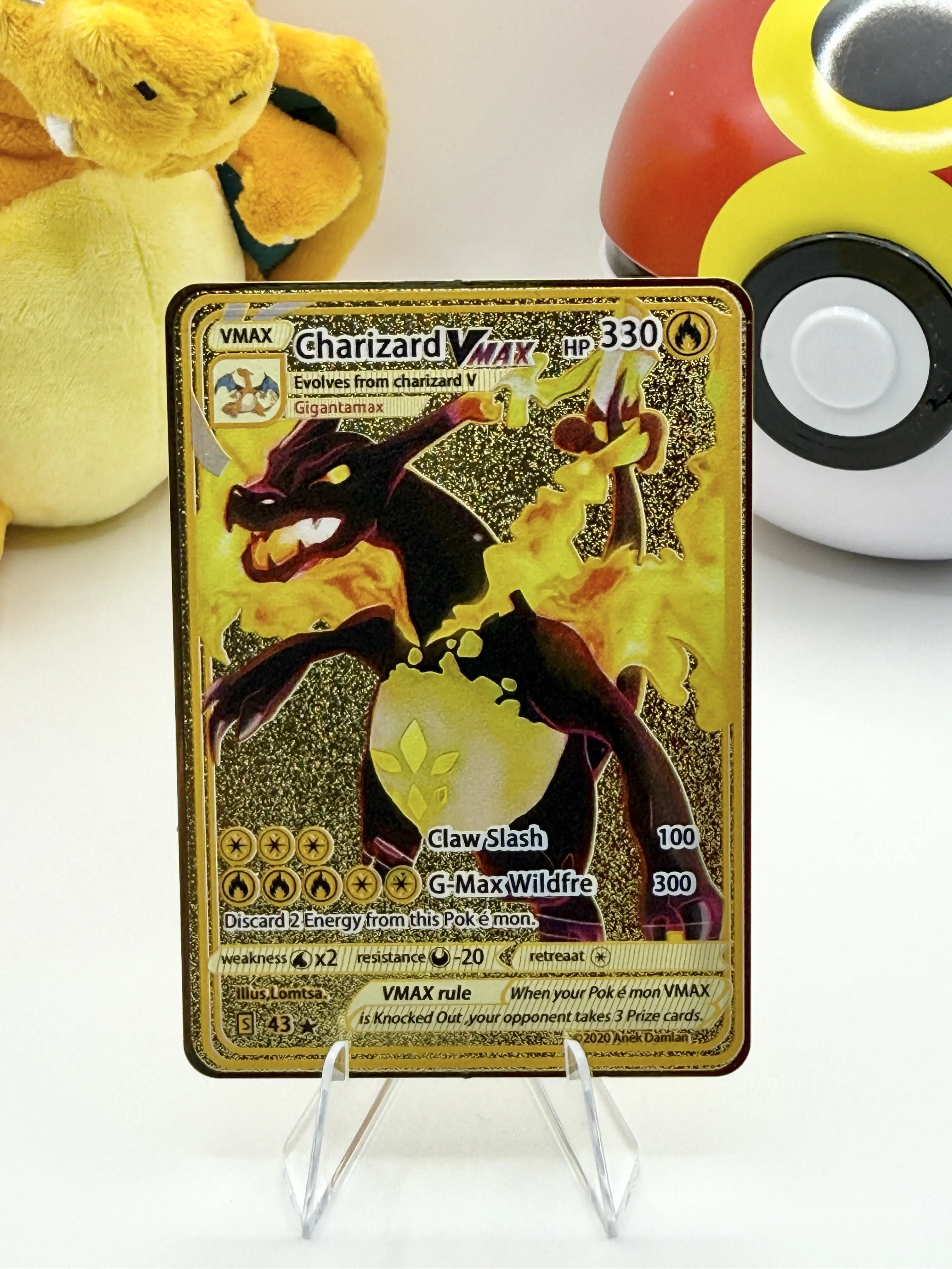 Charizard VMAX #043 Promo Pokemon Premium Gold Metal Card Collectible Gift Display