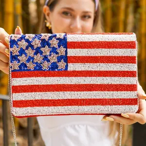 USA Patriotic Beaded Clutch Purse