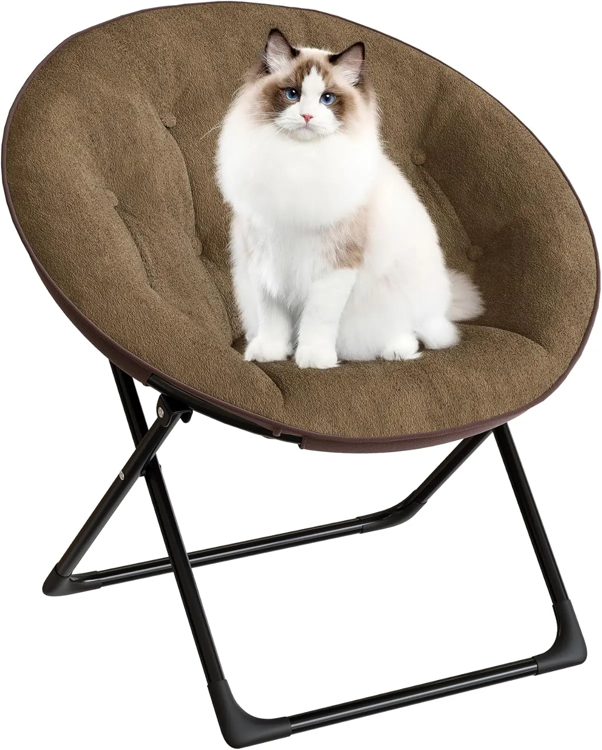 Garvee Oversized Faux Fur Saucer Chair for Adults - Foldable, Comfy Seat with Gold Metal Frame, Ideal for Bedroom, Dorm & Room Decor (Brown)