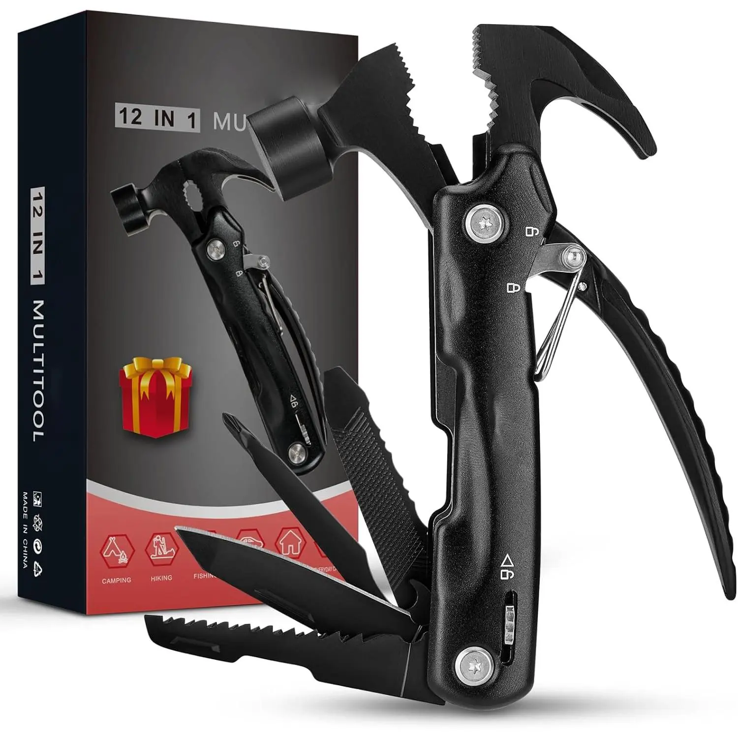 Birthday Gifts for Men,12-in-1 Hammer Multitool,Christmas Stocking Stuffers for Him Adults Dad Husband Boyfriend, Camping Essentials Mens Gift for Him, Fathers Day Gift Idea,Mini Multi Tool