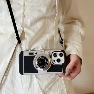 Cute Soft Protective iPhone Case with Lanyard Strap, Protector, Accessories, Compatible with iPhone 17/16/15 Pro/14 Plus/11/13/12 Pro Max/air, 3D Camera Protection Cover