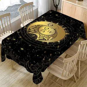 Tarot Theme Rectangle Tablecloth, Moon Phase Starry Sky Print, Witch Astrology Table Cover, Indoor Outdoor Use, Coffee Shop Home Kitchen Decor, Picnic Table Cover