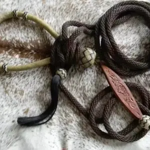 Natural Rawhide Bosal Bitless Riding Set Brown Nylon Mecate Rein