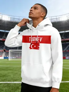 Turkish Flag Hoodie Sweatshirt, Comfortable Long Sleeve Sportswear, Daily Wear, Best Gift, Fitted Design, Geometric Pattern