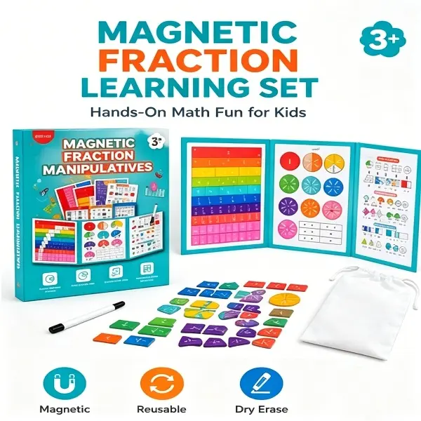 Kids Magnetic Fraction Puzzle Book, Hands-On Math Manipulative STEM Learning Toy, Homeschool Teaching Aid, Interactive Educational Game Prop, Holiday-Birthday Gift for Elementary Children