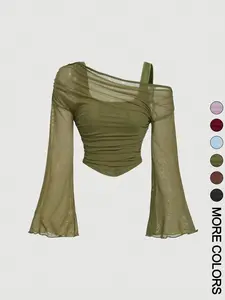 Women's Drop Shoulder Slim Fit Casual T-Shirt, Fashionable Comfortable Autumn Top, Stylish Ladies' Clothing for Daily Wear