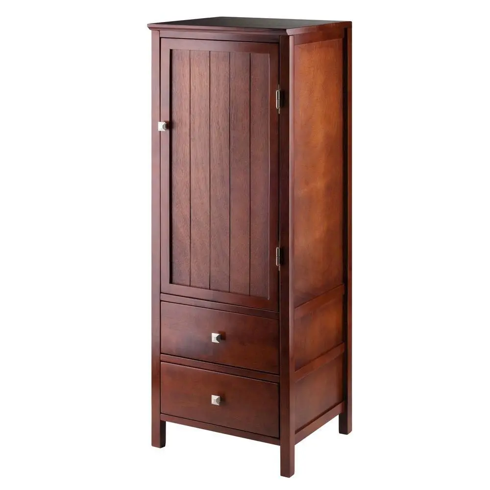 FurniFact Walnut Wooden Kitchen Cabinet - Compact, Tall Narrow Transitional Small Pantry Cabinet with Door Storage