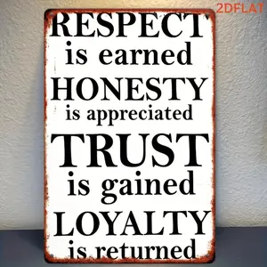 2d Flat Retro Wooden Wall Art Sign Respect Is Earned Honesty Appreciated Trust Gained Loyalty Reward Country Style Office Home