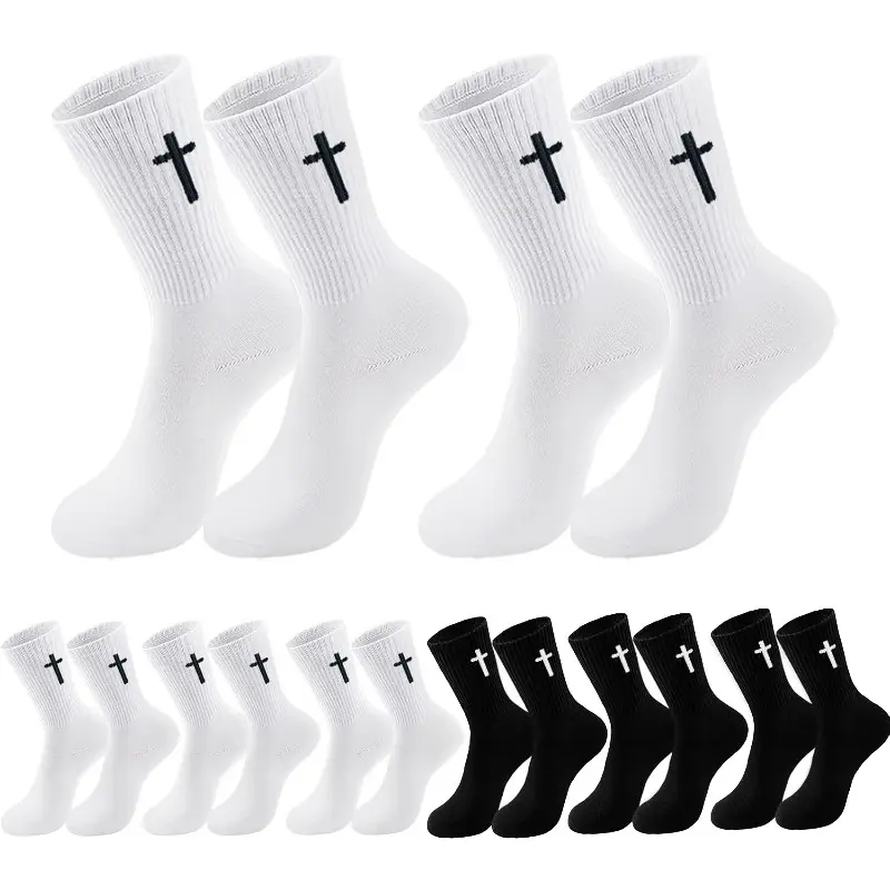 Men's Inspirational Cross Socks for Couples, 2/5-Pair Pack Quilted Mid-Calf Prayer Style, Soft Breathable Stretch Comfort Fit