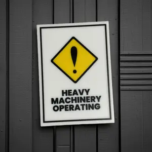 Heavy Machinery Operating Sign, 5x7 inch Acrylic Signs, Choose from 30 Warning and Policies, Each Sign Comes With Double Sided Tape for Easy Displaying. (Design 30)