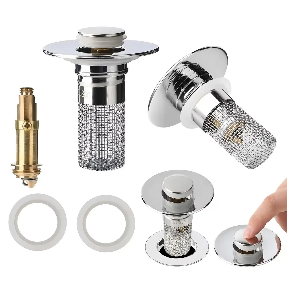2pcs Stainless Steel Bathroom Sink Stopper Hair Catcher | Pop Up Drain Filter with Removable Filter Basket for Sink Stopper Replacement Anti Clogging Drainage