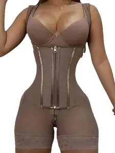 Women's Lady Compression Mesh Waist Cincher Shapewear - Reinforced Zipper, Open-Crotch 1-Piece High-Efficiency Corset