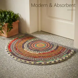 Half Round Non-Slip Doormat Floor Rug Mat Brown SemiCircle Bathroom Floor Rug Entryway Door Mat Half MoonDoormat Welcome Mat 19X31Inch Indoor Rug for LivingRoom Kitchen Bedroom Toilet