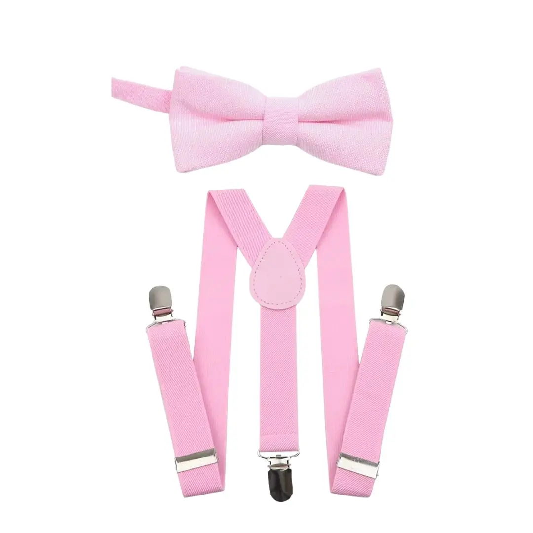 TIE MOOD Pink Cotton Pre-Tied Bow Tie & Pink Suspenders Set | Bow Tie & Suspender for Boys & Dad | Easter Outfit