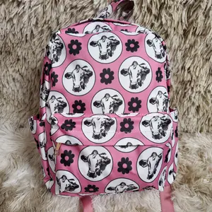 Pink cows floral printed western girls backpack toddler bag