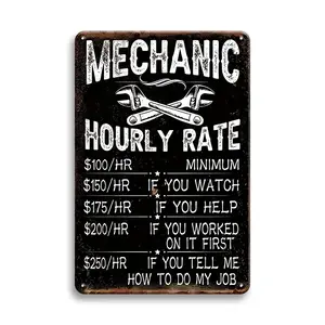 Garage Decor - Mechanic Hourly Rate Garage Car Signs Decor, Mechanics Automotive Man Cave Bar Vintage Man Cave Car Funny Retro Plaque - Gift for Father's Day - For Garage & Man Cave Enthusiasts - Perfect Gift for Dads & Mechanics