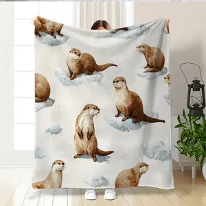 Creative Beaver Print Flannel Blanket, Soft Warm Throw for Sofa Bed Office Car Camping, Home Decor Gift for All Seasons
