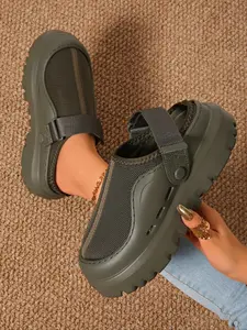 Mule Slip-On Half-Slipper, Spring & Fall New Style, Couple Mesh Breathable Two-Way Slippers, Lightweight Thick Sole, Elevating Casual Shoes