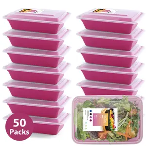 Magenta 50-Pack 1-Compartment BPA Free Food Storage Containers with Tight-Fit Lids, Reusable and Stackable, Microwave Freezer Dishwasher Safe, Sturdy and Leakproof, Perfect for Meal Prep, Catering, Takeout and Daily Lunch Use Kitchen Thick