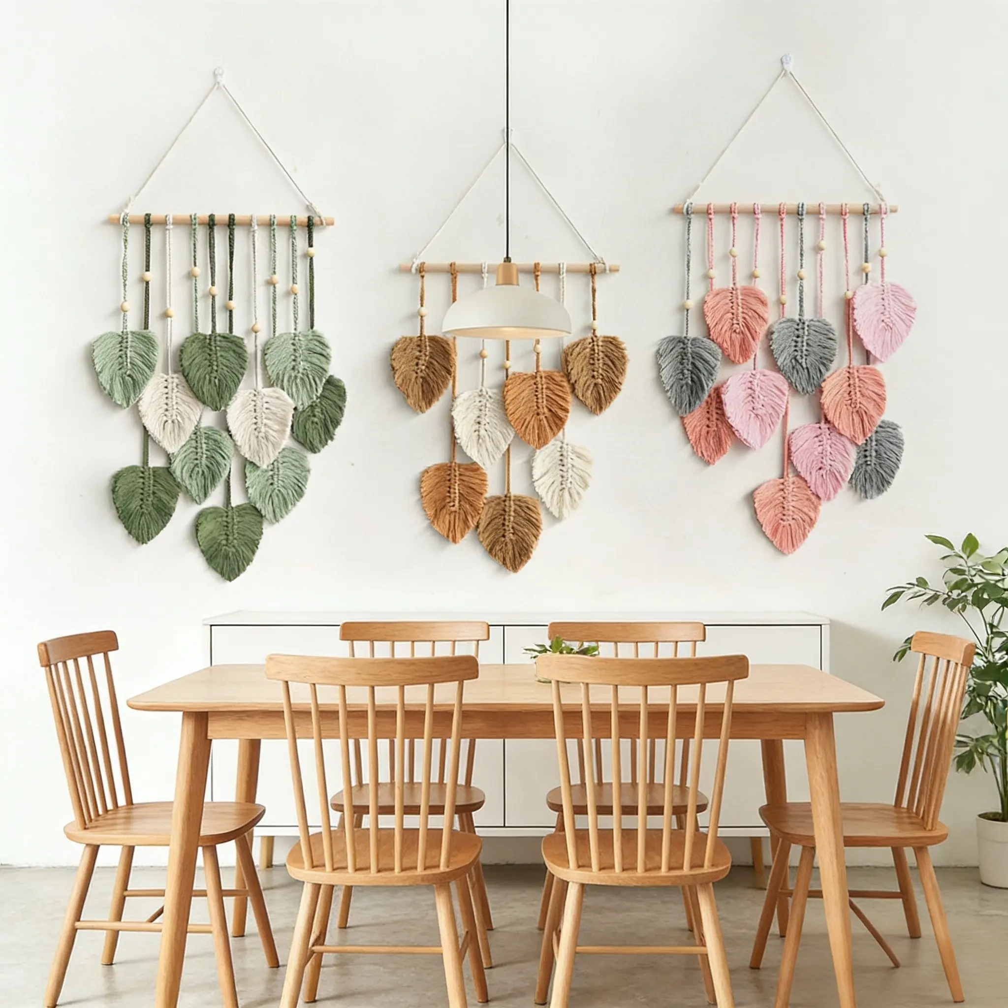 Macrame Wall Hanging Boho Style, Handmade Fringe Leaf Tapestry, Fiber Art Background Decor, Wall Decoration, Aesthetic Wall Decor, Home Accessories, Tapestry Room Decor