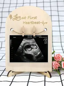 1pc Wooden Baby Ultrasound Keepsake Photo Frame – New Mom Sonogram Picture Frame Decor, Pregnancy Announcement & Baby Shower Gift, Family Nursery Decoration For Baby Girl Or Boy, Easter Baby Keepsake