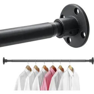 28-51 Inch Adjustable Closet Rods Screw Fixing Connection Black Rod for Closet Wardrobes Laundry RV