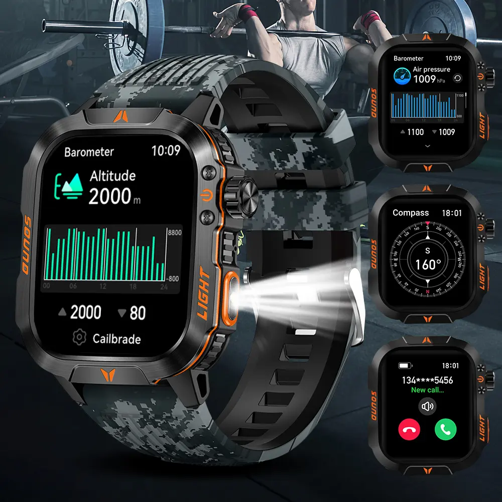 Military Wearable Digital Wristwatch for Men, 1.52" HD Fitness Tracker Watch with Flashlight, Call Answering/Making, Heart Rate SpO2 Stress Sleep Monitor, Waterproof Fitness Smartwatches Compatible with iPhone & Android tiktokshopbacktoschool