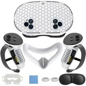 7 in 1 Silicone Cover Set Compatible with for Meta Quest 3S, VR Accessories for Oculus/Meta Quest 3S Skins and Wraps, Includes Controller Grips Cover, Face Cover, Lens Protector Cover_(Honeycomb-White) Virtual Reality Headset Wearable Devices