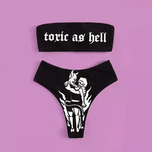 Dark Gothic Style Bikini Sexy Strapless Swimsuit