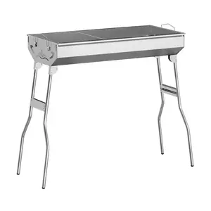 Portable Charcoal Grill, Upgraded Foldable Large BBQ Grill with Side Prep Shelf & Seasoning Storage Rack, Durable Stainless Steel Frame, Ideal for 6–8 People, Perfect for Backyard, Patio, Picnic, Camping & Travel Compact Double-Sided Firebox