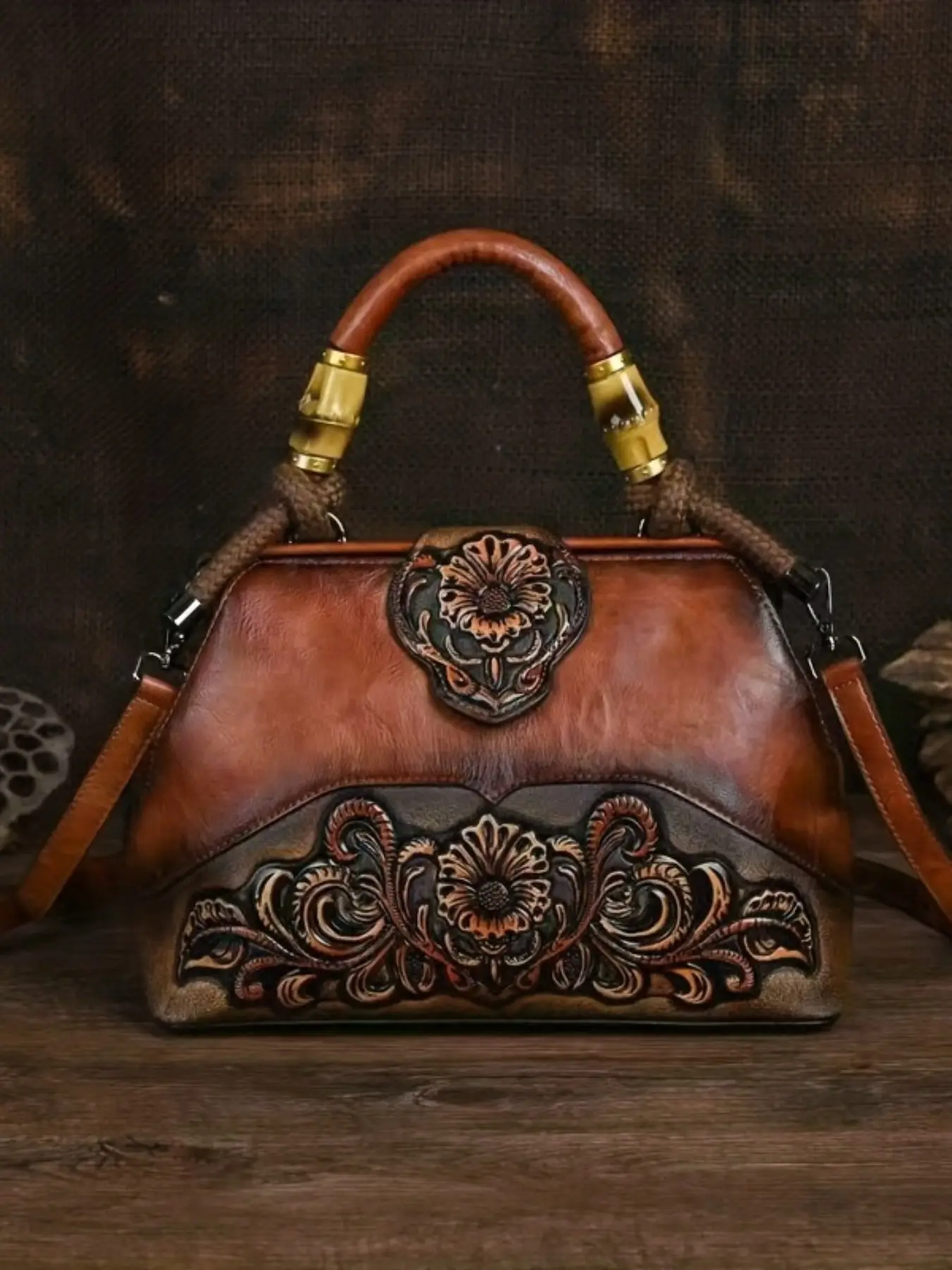 Women's Crossbody Shoulder Bag, Adjustable Crossbody Purses, Crossbody Handbag, New Embossed Soft Leather, Vintage Ethnic Style, Large Capacity, Adjustable Strap, All Seasons, Stylish Versatile Bag