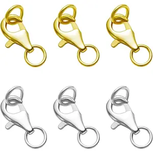 6pcs 13mm Lobster Claw Clasps with Closed Jump Rings, Golden-Silvery Beading Making Accessories for DIY Jewelry Necklace Closures