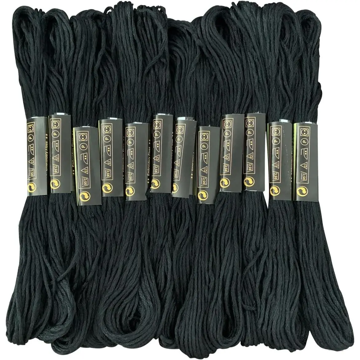 12 Skeins Embroidery Floss Black Color, Friendship Bracelet String Cross Stitch Embroidery Thread Floss Bracelet Making Yarn, Craft Floss(Black)