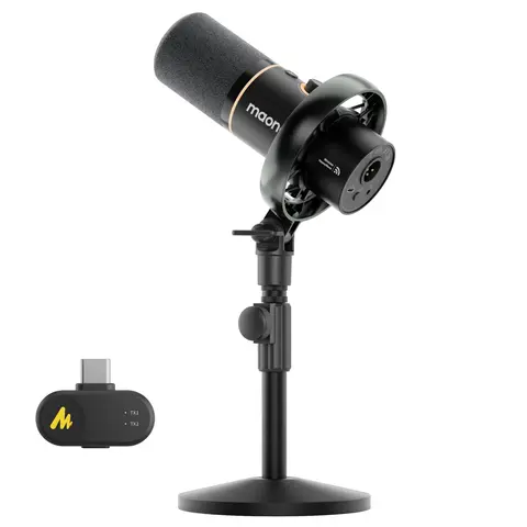 MAONO USB/XLR Hybrid Streaming Mic PD200W - Dual-Channel 2-Voice Recording for Content Creators, 2.4GHz Cordless + USB-C Plug-and-Play Cable, 30mm Dynamic Capsule, App Tone Control, 60m Range, 60h Battery, Adapter for Vlogging Equipment,techvibes