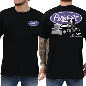Peterbilt 1981 Edition T-Shirt, Purple Semi Truck & Oversized Logo Graphic, Trucker Shirt for Diesel Drivers, Gift for Big Rig Fans or Peterbilt Collectors