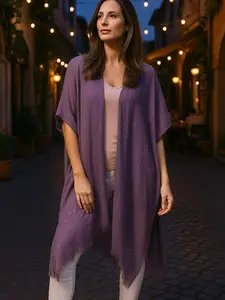 Lightweight Gauze Shimmer Gold Fringe Kimono Wrap - One Size Casual Outings, Travel, Beach Layering, Evening Events, Flowy Relaxed Fit Chic Womenswear Clothes Uniforms