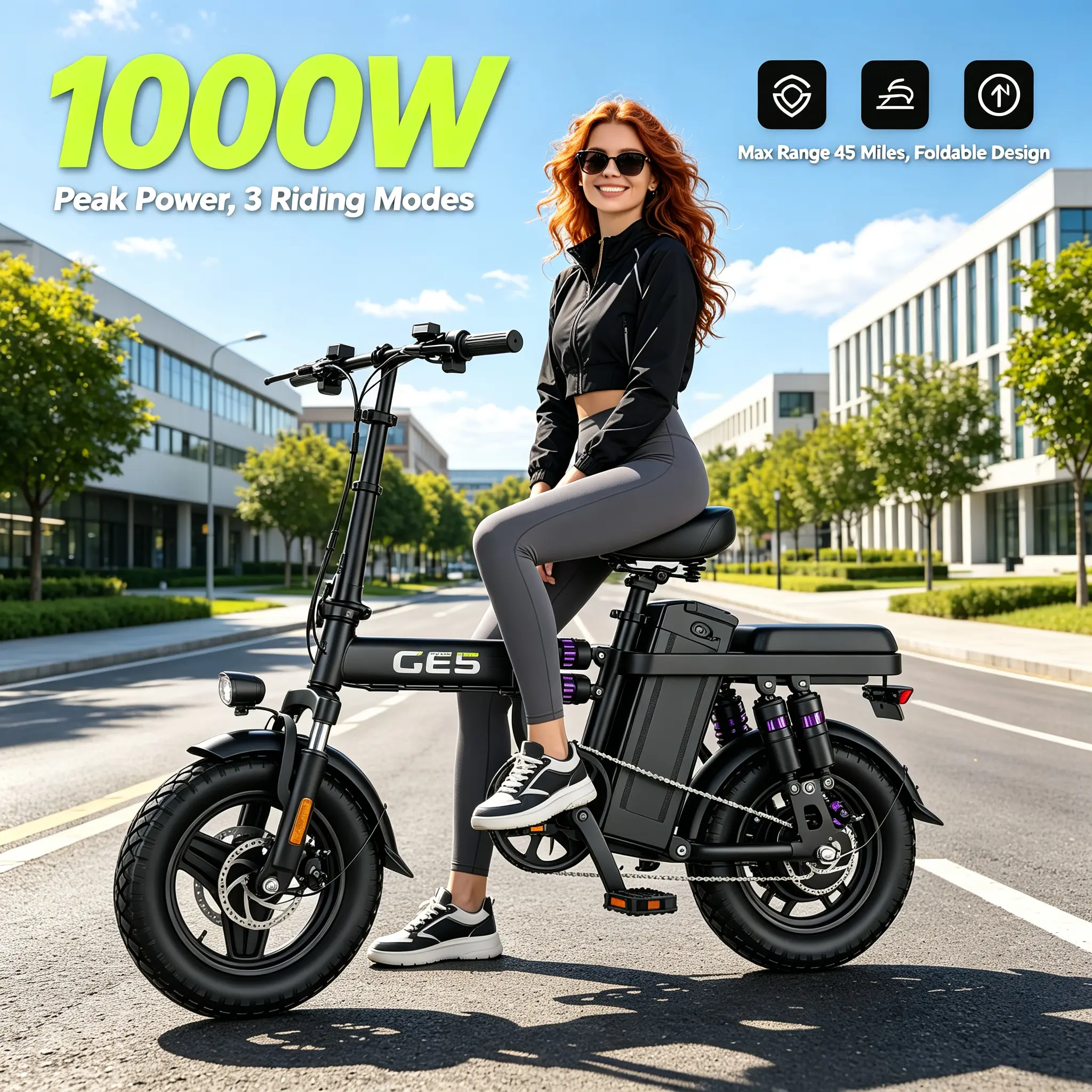 Adult Folding Electric Bike, 500W Motor Foldable Ebike with 45-mi Long Range, Removable Lithium-Ion Battery, Full Suspension & Dual Disc Brakes for Urban Commuting