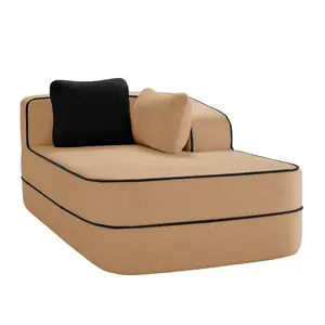 Right Chaise Sofa with Pillows Teddy Fabric Camel Color L-Shaped Couch for Living Room, Cozy Sectional Sofa with Soft Plush Upholstery, Modern Corner Sofa with Chaise Lounge, Comfortable Cuddler Couch for Apartment, Family Room Furniture