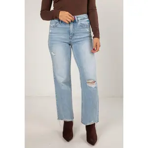 Elise Light Wash High-Rise Distressed Slim Wide Leg Jeans
