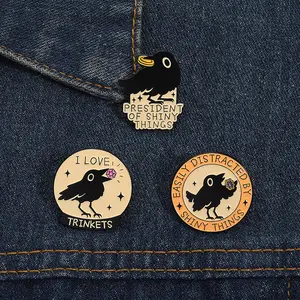 3PCS Fun crow themed brooch, cartoon metal pin, suitable for clothing and bag decoration, a creative gift choice