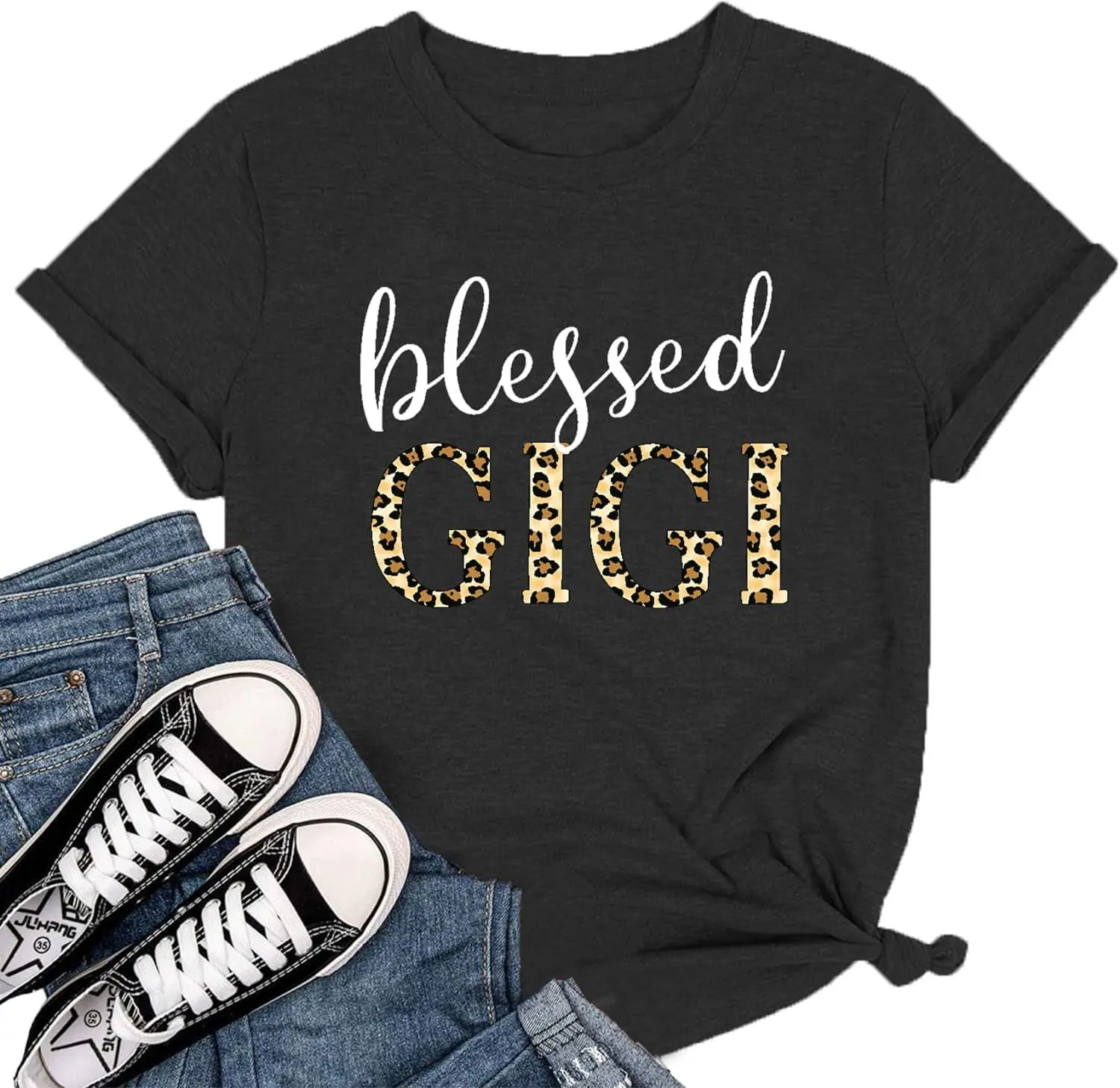 Blessed Gigi Shirts for Grandma T-Shirt Women Leopard Print Graphic Tshirts Tops Mimi Gigi Tees Shirt