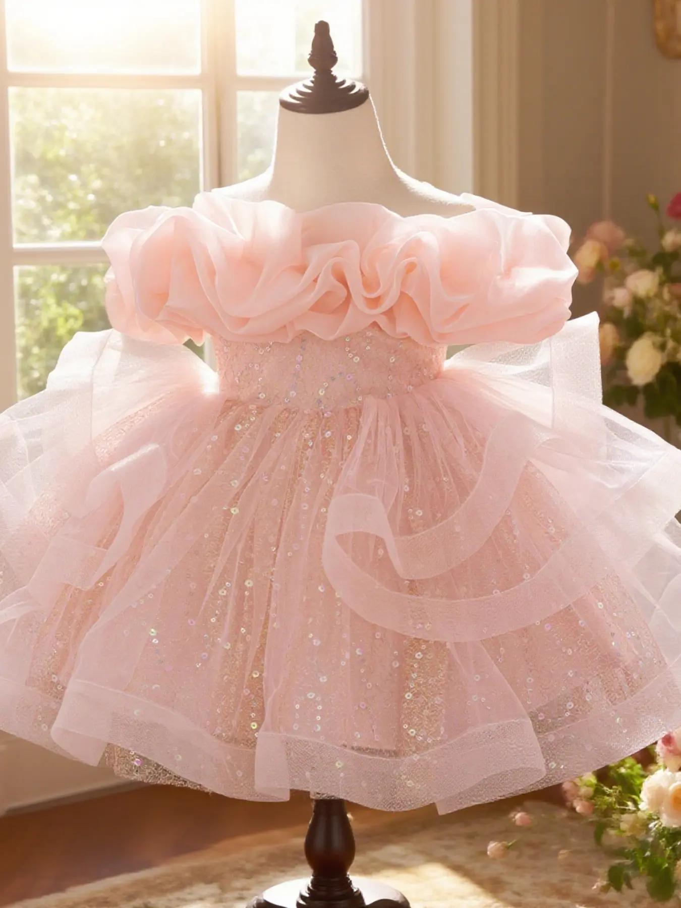 Children's dress sequin dress stylish children's clothing baby girl infant dress wedding dress puff dress, Baby Clothes Girl, Floral Dress, Bombshell Baby Dress