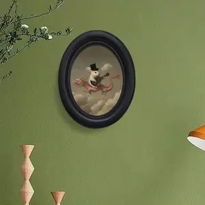 1 count Vintage Pink Dragon & White Rabbit 3D Retro Wooden Photo Frame - 6.8 * 8.7inch Inch Oval Wall Art with Hand-Transferred Image, Reusable Farmhouse Decor for Living Room, Bedroom, Kitchen, Christmas, Thanksgiving - Includes Frame, Home Decoration