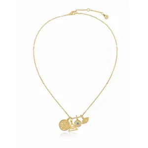 Ettika Spiritual High Interchangeable Charm Necklace 18kt Gold Plated Brass Cubic Zirconia Fashion Pendants 16 inches + 2 inches Extender Gold Statement Chain