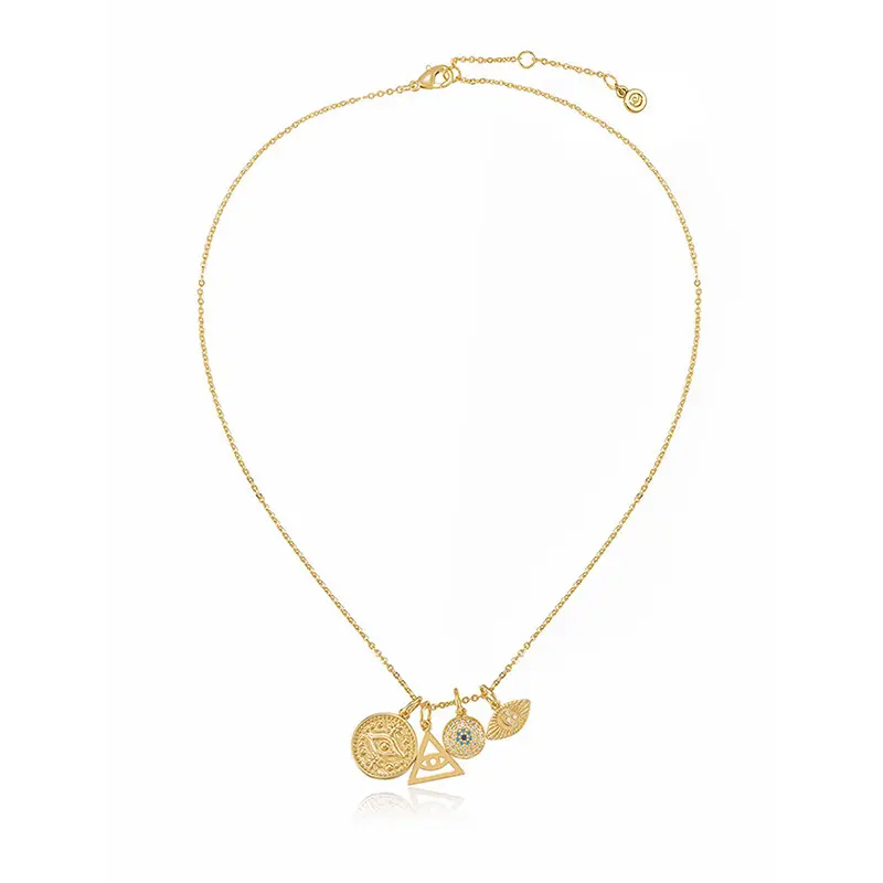 Ettika Spiritual High Interchangeable Charm Necklace 18kt Gold Plated Brass Cubic Zirconia Fashion Pendants 16 inches + 2 inches Extender Gold Statement Chain