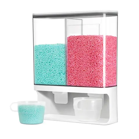 BPA-Free Plastic Wall-Mounted Compact Kitchen Storage Organizer (105oz) - Screw-Secure Hold, Sticker Upgrade, Holds Rice, Powder, Laundry Detergent, Scented Beads, Dustproof Dispenser for Kitchen, Bath
