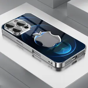 Creative Blue Light Gradient Metallic Dual-Notch Print TPU Case for iPhone 17 Air 16 15 14 13 12 11 Pro Max Plus Pro/Xs/Xsmax with Lens Protection & Tempered Glass Screen Protector