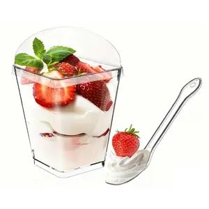 50-Sets 5oz Tall Clear Plastic Dessert Cups With Lids & Spoons, Party Packs Of Appetizer And Dessert Shot Glasses, Perfect For Weddings, Birthdays, Valentine's Day, New Year, Easter, Back-to-School, The Best Set Of Supplies For A Party Event.