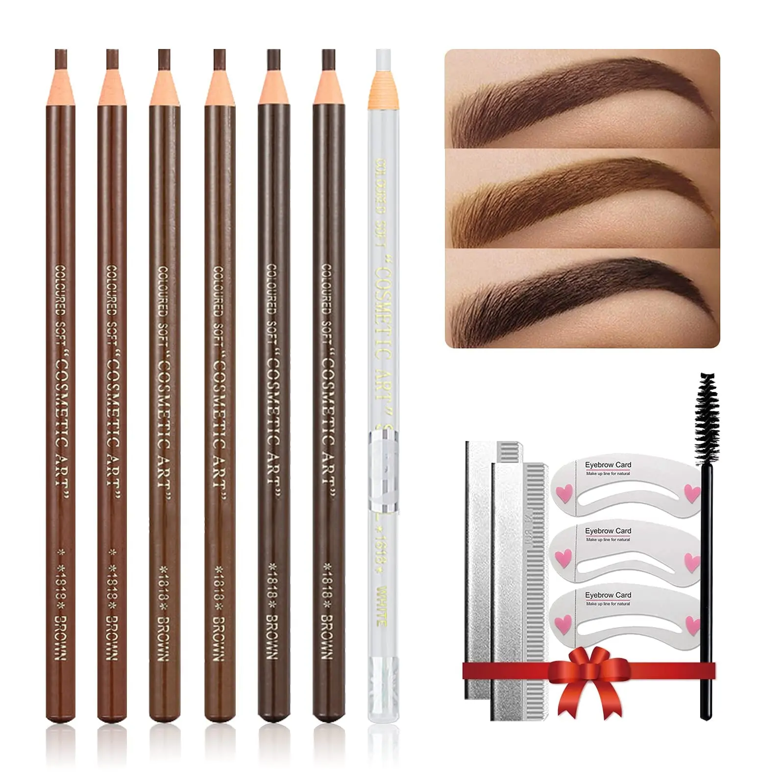 Waterproof Eye-Brows Pen-cil Set, Pull Cord Peel-off Eyebrow Pencil Microblading Eyebrow Pen Supplies Kit, White Eye-Liner Pencil and Eyebrows Tool Tattoo Makeup For Marking