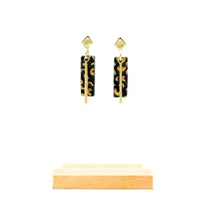 Leopard Print Polymer Clay Dangle Earrings: Gold Bar Cheetah Jewelry